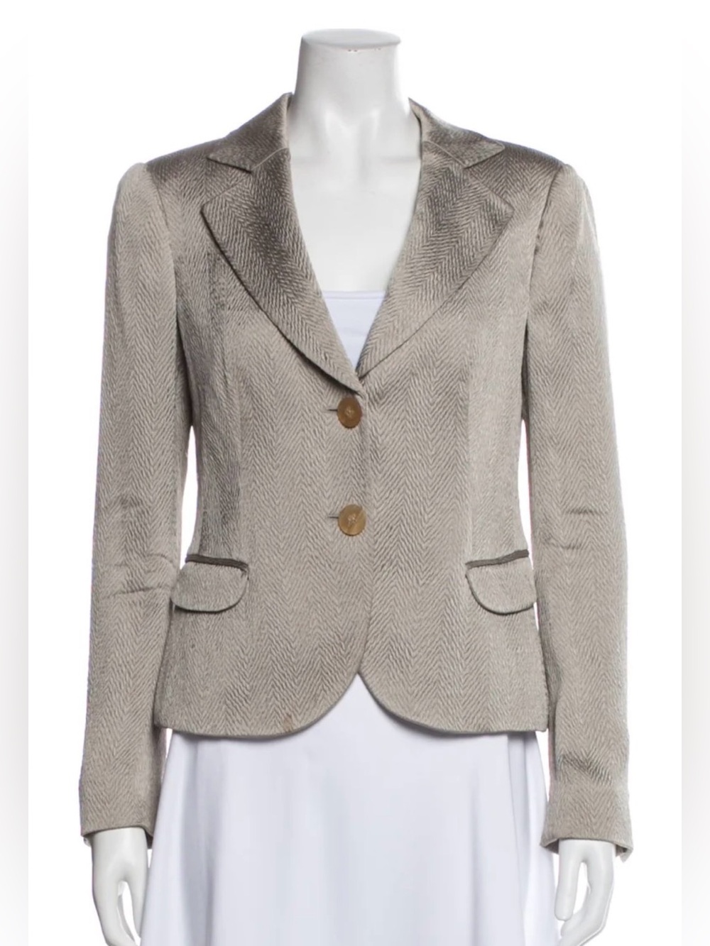 Armani Collezioni Made in Italy 🇮🇹 Grey Herringbone Tweed Two Button Blazer 6